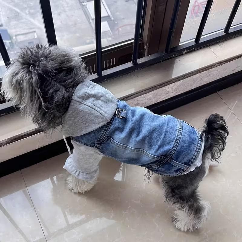 犬服 ペット服 ハーネス L658 ベスト デニムベスト フード付き Dカン付き