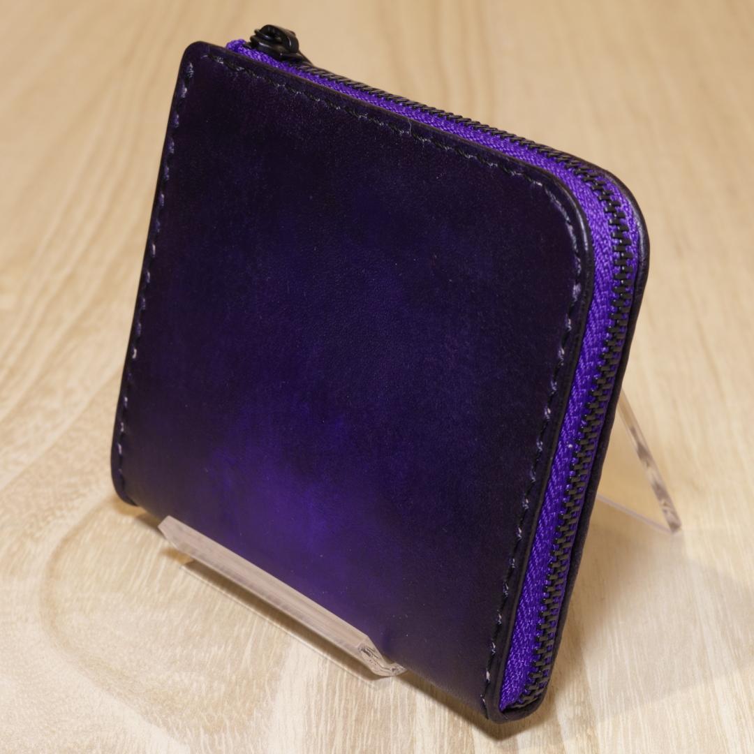 新品 L字ファスナーウォレット 紫 アンティーク調 本革 L字 財布 YKK 画像3