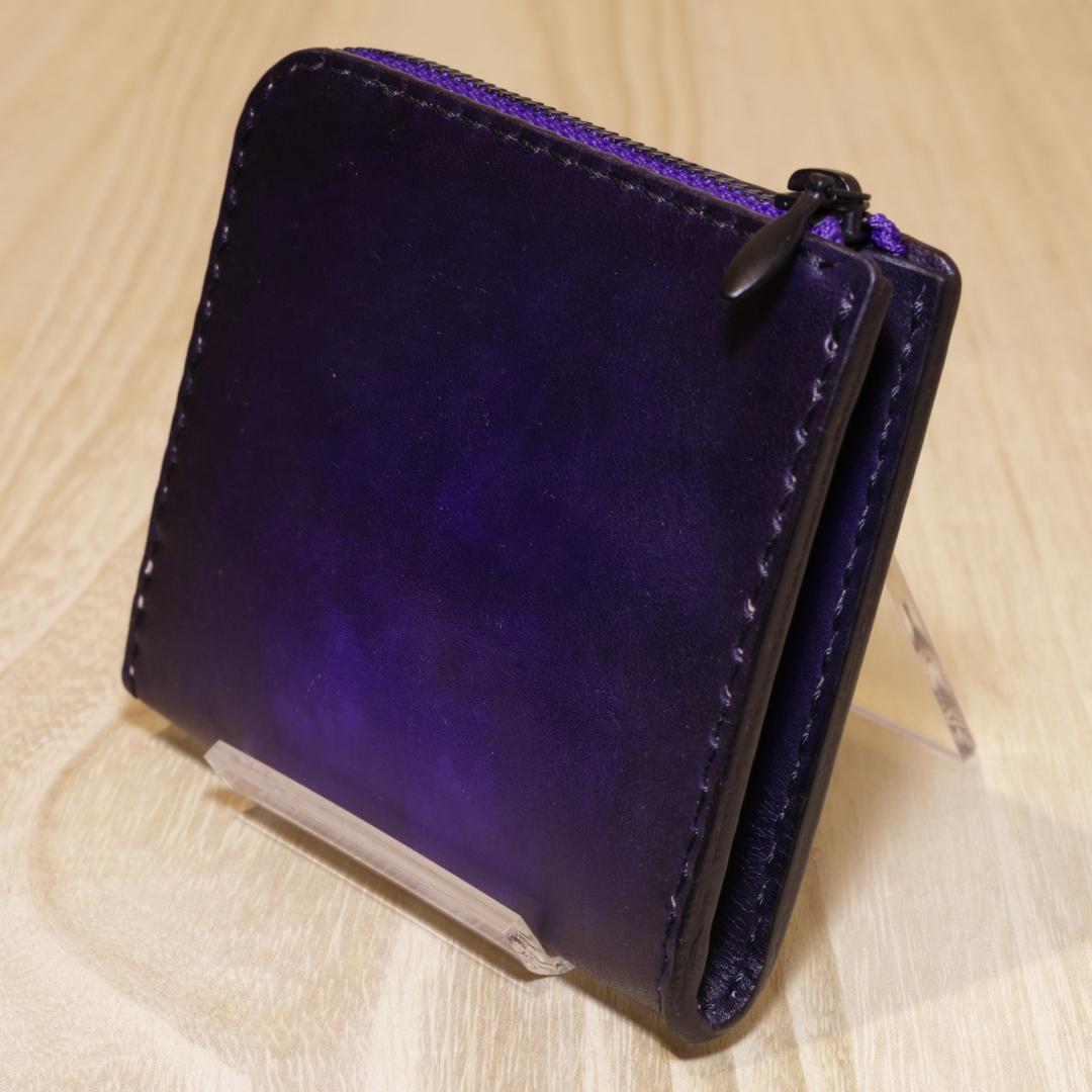 新品 L字ファスナーウォレット 紫 アンティーク調 本革 L字 財布 YKK 画像4