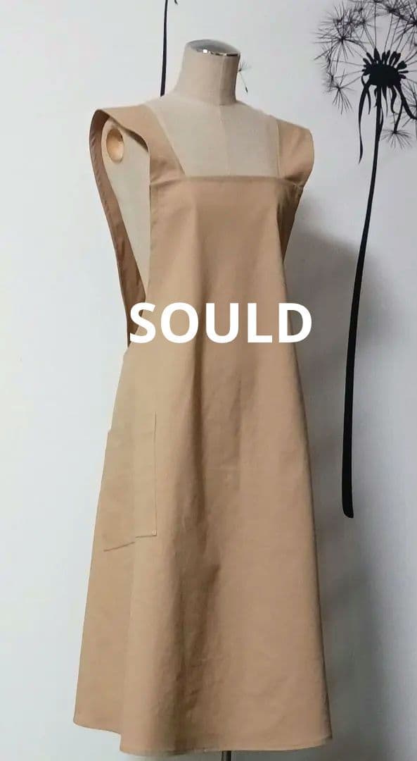 CottonIinen スクエア バッククロス 大人 エプロン Ｍ～ キャメル