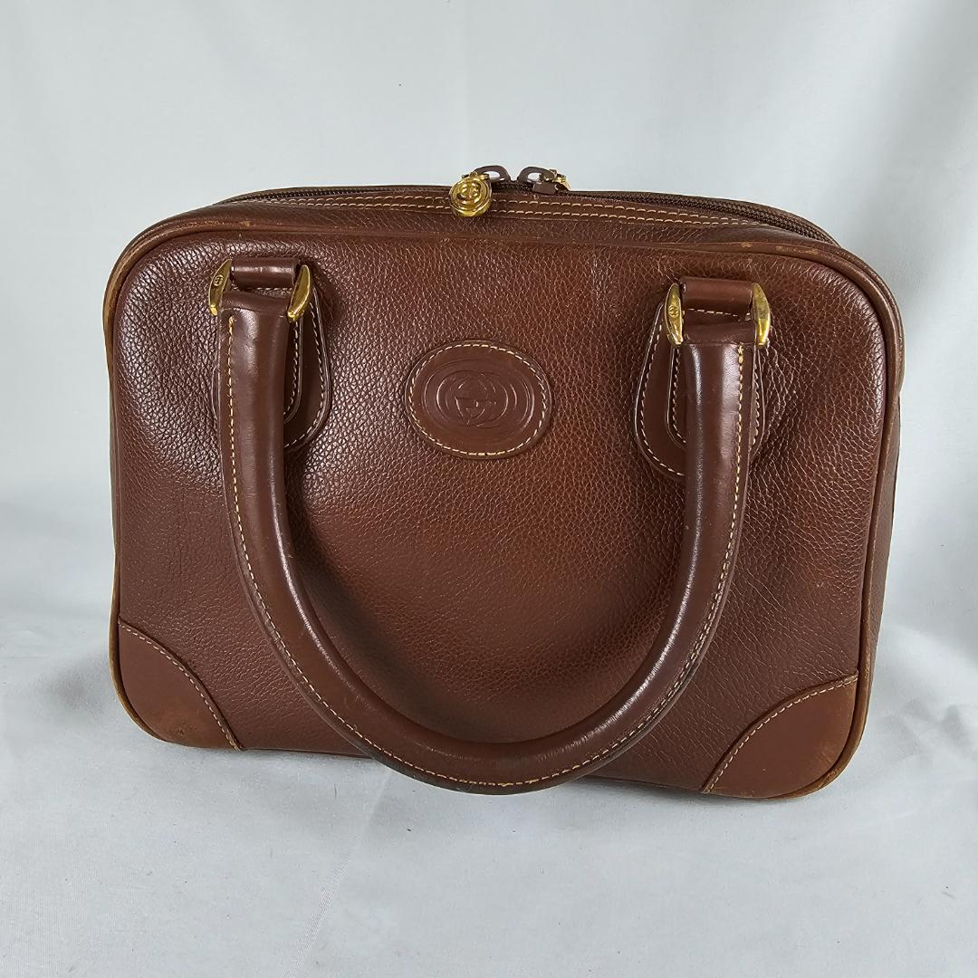 【希少】オールドグッチ GUCCI 本革 ミニボストン ハンドバッグ 茶 GG 画像2