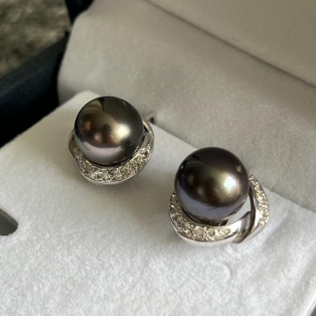 希少品✨ SOGO 黒蝶真珠 イヤリング ホワイトゴールドK18 アクセサリー 画像3