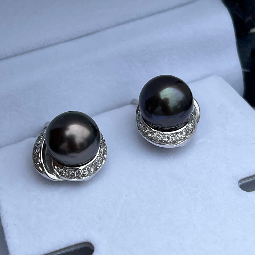 希少品✨ SOGO 黒蝶真珠 イヤリング ホワイトゴールドK18 アクセサリー 画像4
