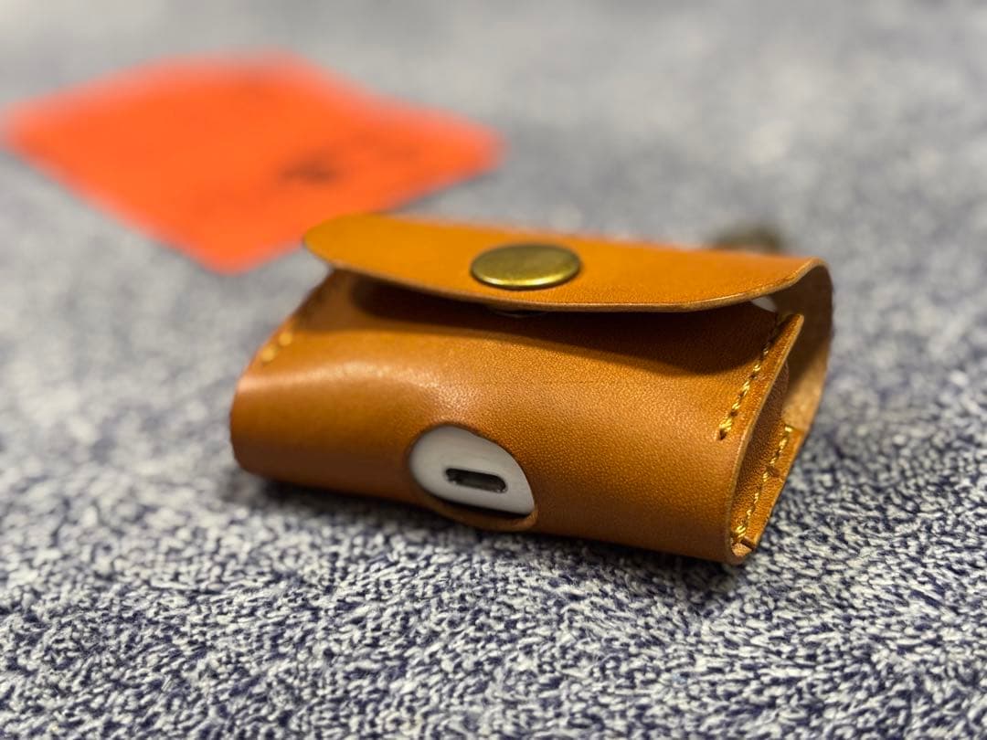 栃木レザーヌメ革airpodspro3用ケースキャメルブラウンレザークラフト本革 画像3