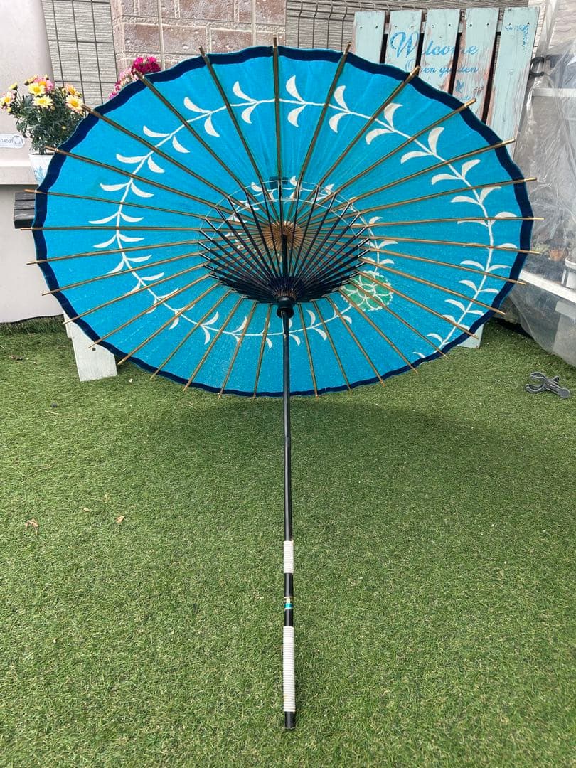 【美品】和傘 踊り傘 舞踊傘 番傘 蛇の目傘 撮影用 コスプレ 小道具 水色 画像2