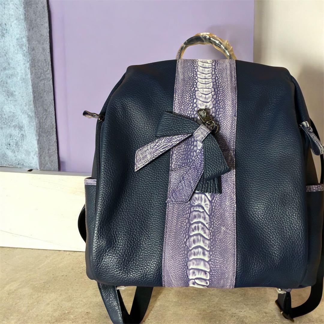 定価19.8万 オーストリッチレッグ×イタリーカウ 本革リュック
