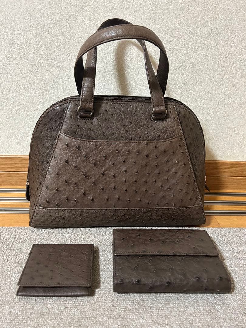 美品 オーストリッチ ハンドバッグ 財布 古銭入れ