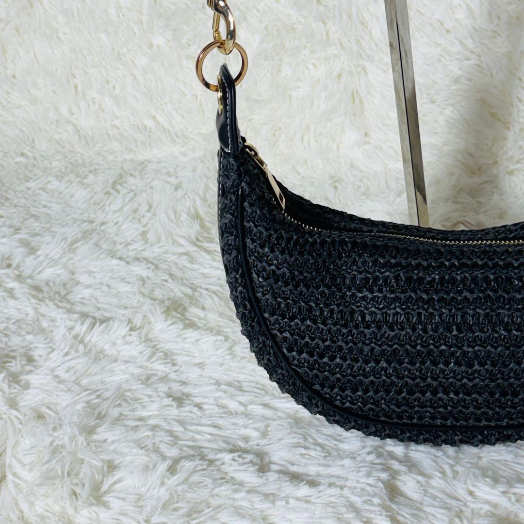 【極美品】 ZARA かごバッグ ハーフムーン ショルダーバッグ 黒 画像4