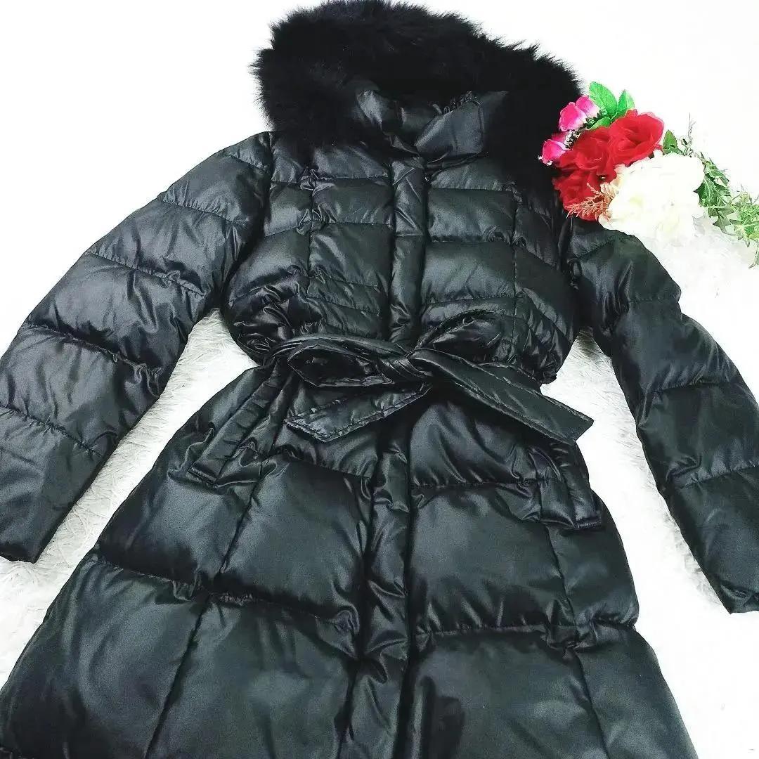 【美品】【ブルーフォックスファー】東京スタイル ダウンコート ベルト付き 黒 画像3