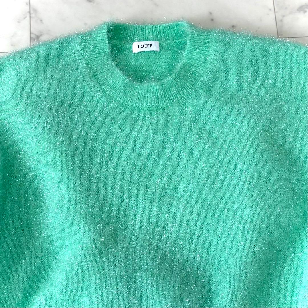 美品 ロエフ スパークル ラメ クルーネック ニット セーター グリーンFREE 画像3