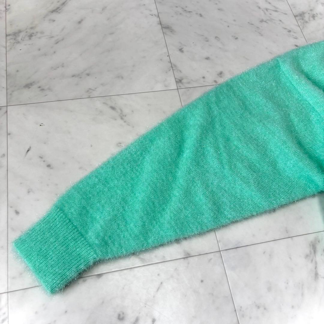 美品 ロエフ スパークル ラメ クルーネック ニット セーター グリーンFREE 画像4