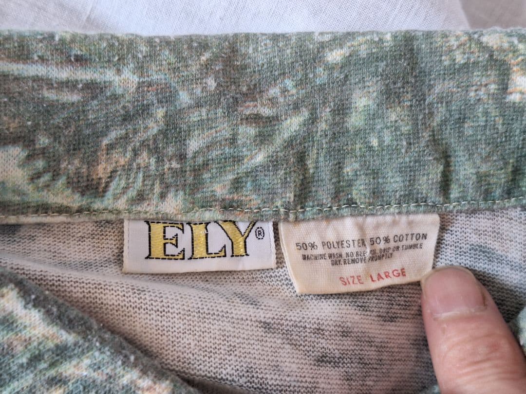 70's ELY ヴィンテージ ピクチャー柄 シャツ サファリ 動物 シングル 画像3