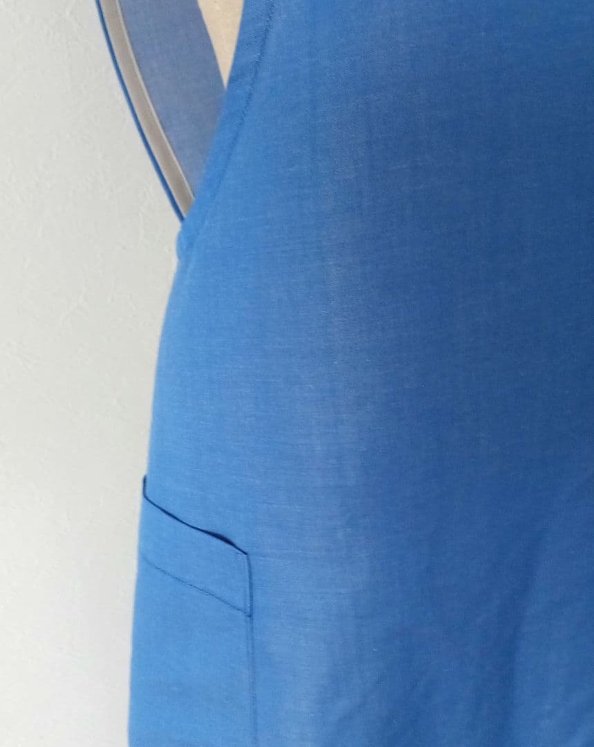 Linen 混デニム スクエア バッククロス 大人 エプロン Ｍ～ BLUE 画像4