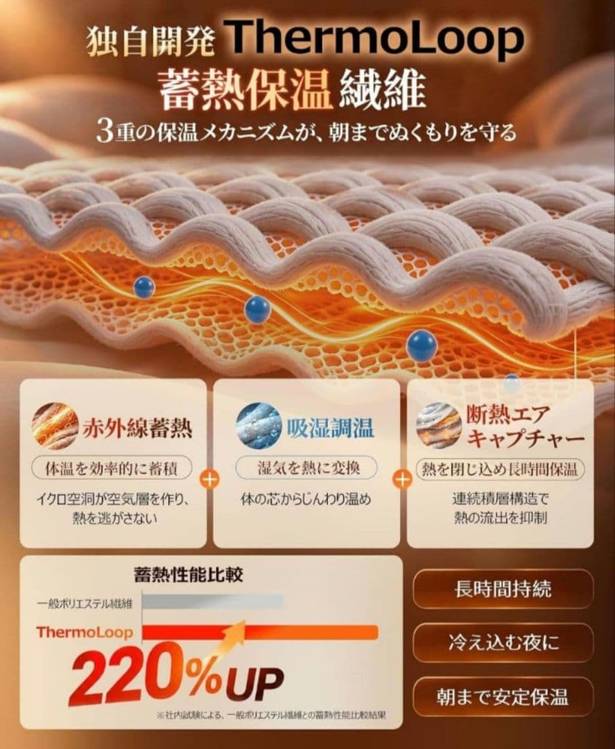 蓄熱6層掛け布団 8フィン中綿 洗えるAg+抗菌防臭 オールシーズン グレー 画像4