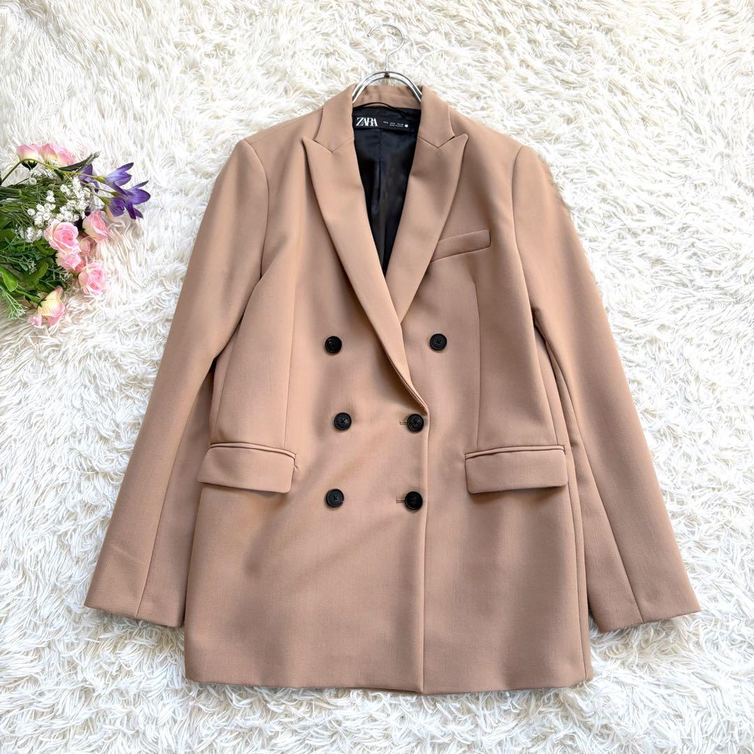 ザラ ZARA ダブルブレスト テーラードジャケット キャメル Lサイズ 画像2