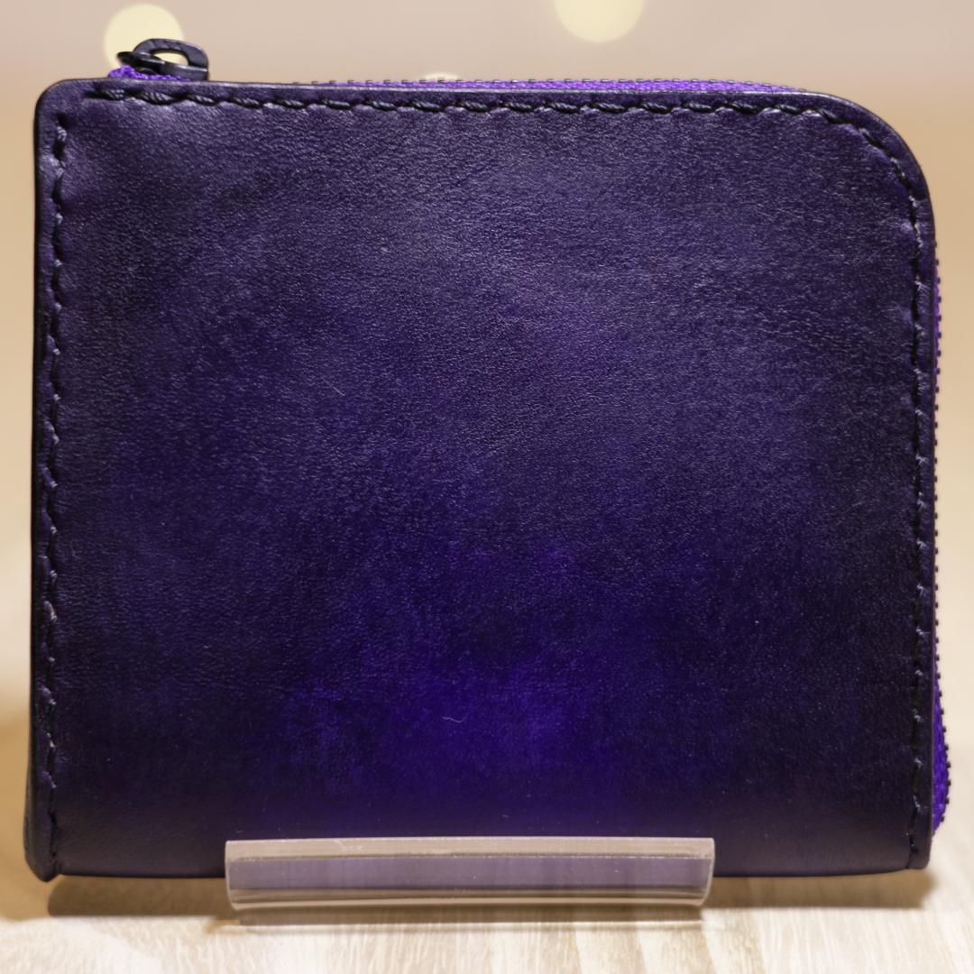新品 L字ファスナーウォレット 紫 アンティーク調 本革 L字 財布 YKK