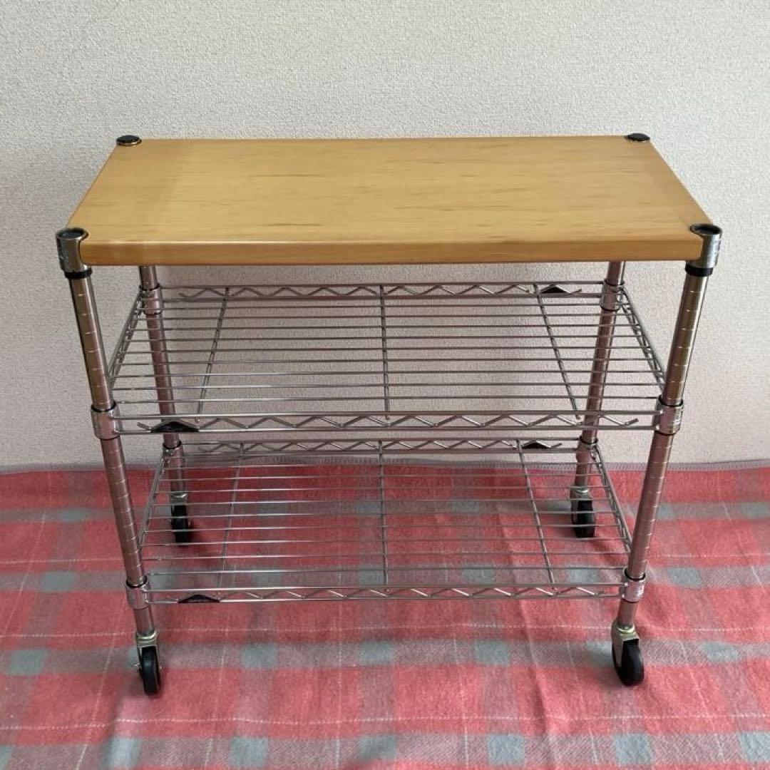 中古 ホームエレクター ウッド天板ワイヤーシェルフ・ワゴン 画像2