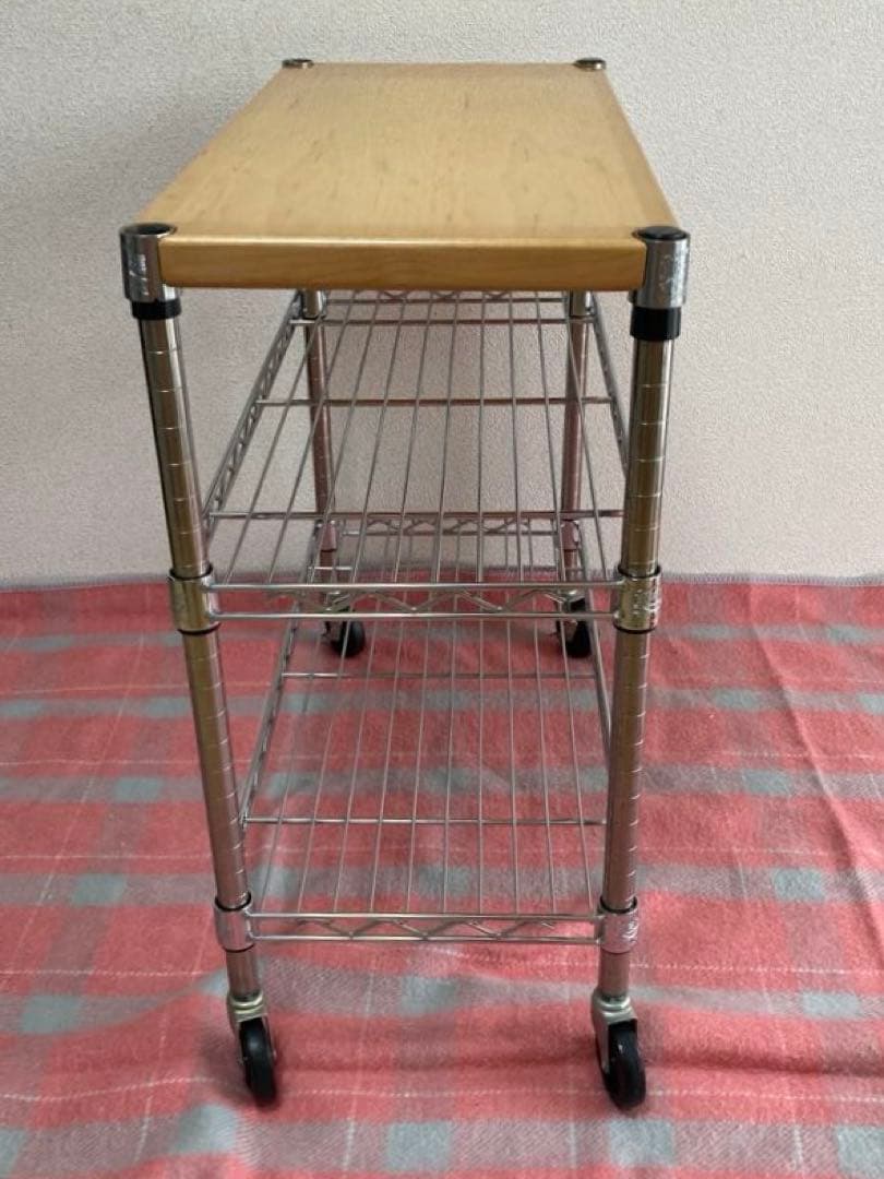 中古 ホームエレクター ウッド天板ワイヤーシェルフ・ワゴン 画像3