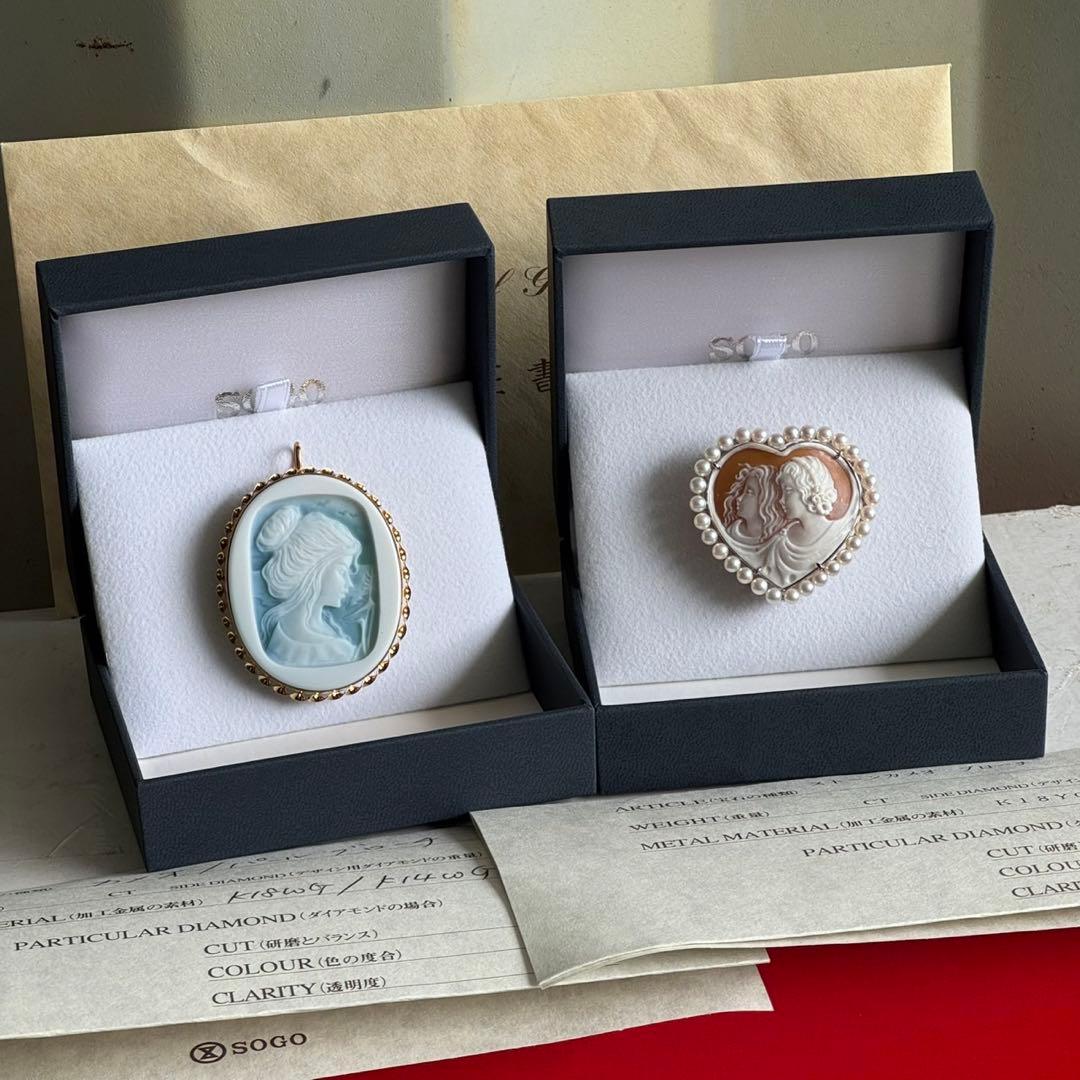 希少品✨極美品！SOGO ストーンカメオ パールブローチ イエローホワイトK18