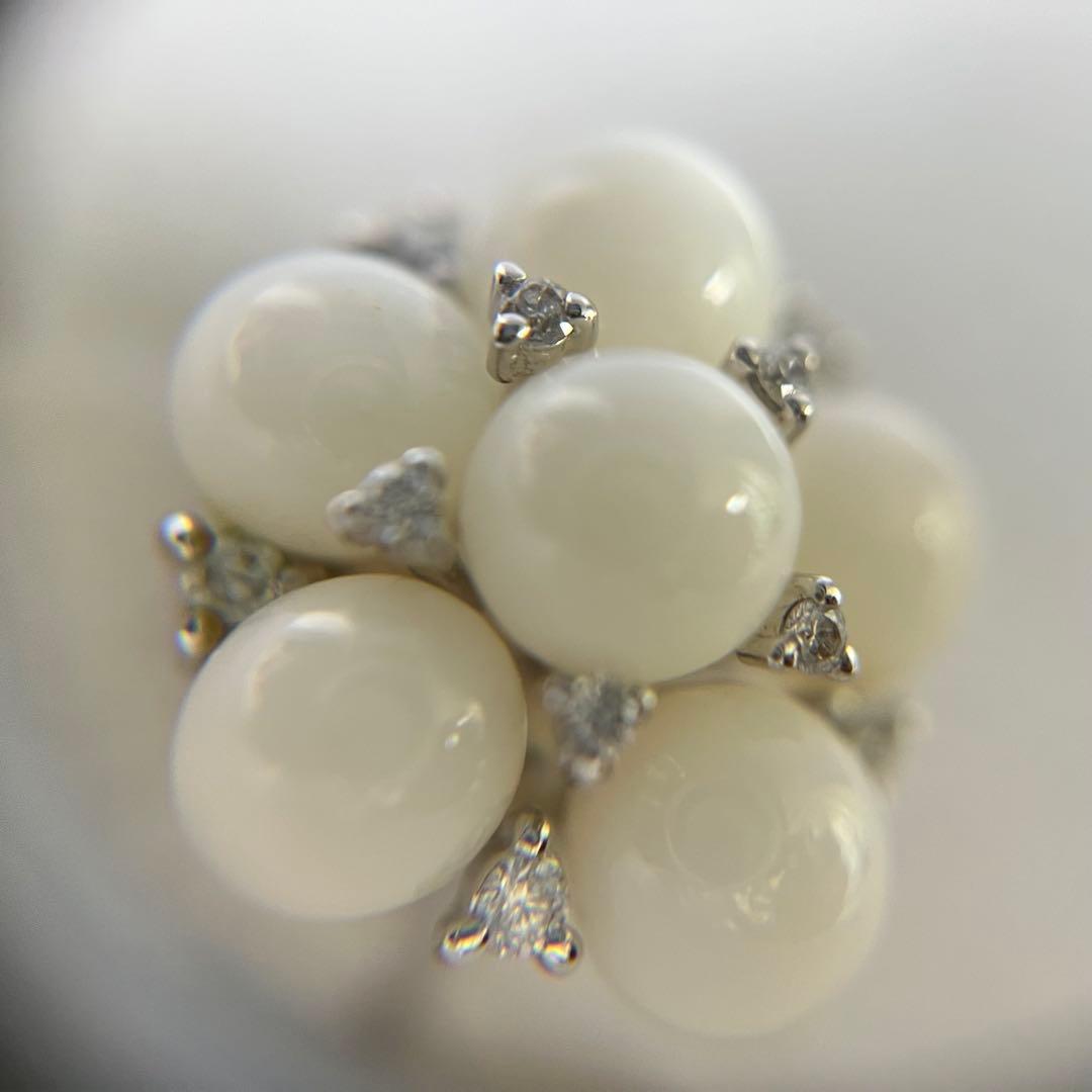 極美品✨ 白珊瑚 イヤリング ダイヤモンド WG K14 アクセサリー 画像3