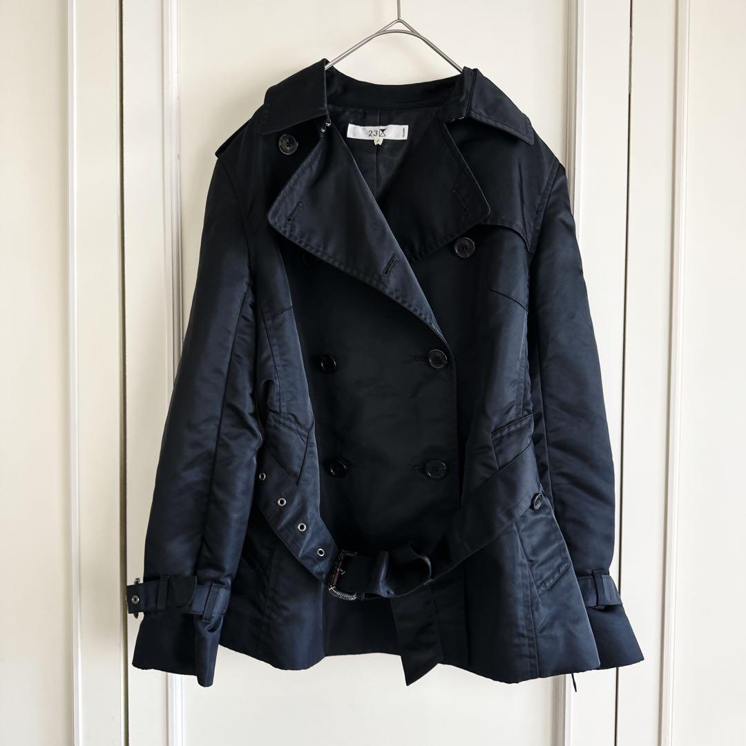 23区 ナイロントレンチコート ショート丈 黒 ブラック 着用感Sサイズ 美品 画像2