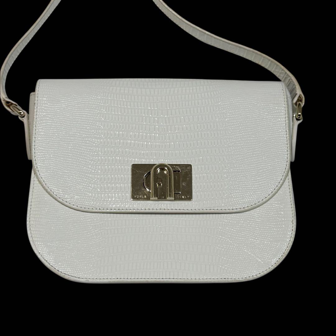 FURLA フルラ 1927 クロコ型押し ショルダーバッグ 斜めがけ可能 白系 画像3