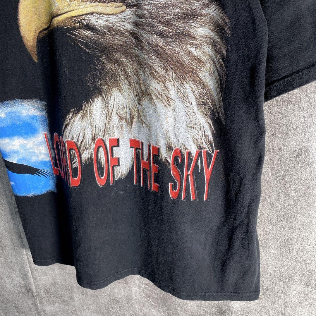 90s イーグル アニマルTシャツ フェード 黒 USA古着 両面プリント M 画像5